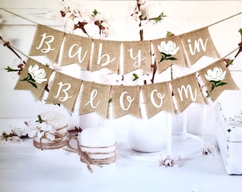 Baby in Bloom Burlap Banner: Magnolia Floral Baby Shower Garland