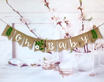 Oh Baby banner, Baby in Bloom burlap banner, Baby shower banner, Baby party, Baby shower Olive leafs, Plant baby shower. A Baby is brewing.