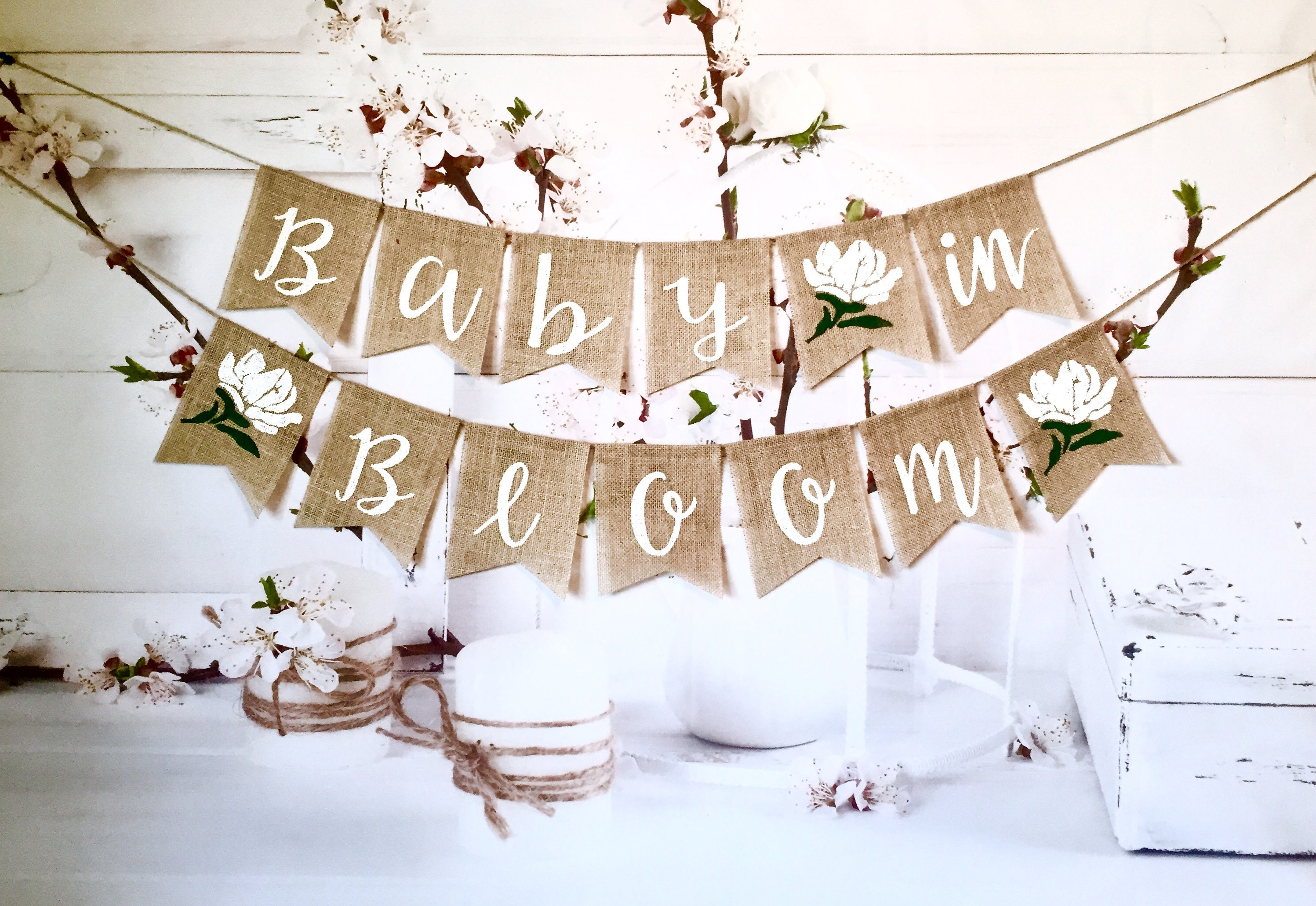Baby In Bloom Burlap Banner – Rustic Floral Garland For Baby Showers, Spring Themes & Mommy-to-Be Parties