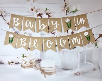 Baby in Bloom Burlap Banner: Floral Baby Shower Decorations