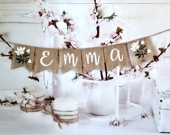 Custom Burlap Baby Shower Banner: Magnolia Decor, Personalized Name