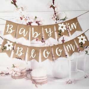 Baby in Bloom banner, Baby in Bloom burlap banner, Baby in Bloom party, Baby shower floral, Rustic banner. Baby shower burlap banner.