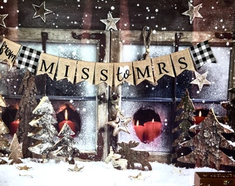 FROM MISS to MRS Burlap Banner, Buffalo Plaid Bridal Shower decor.Country wedding decor.