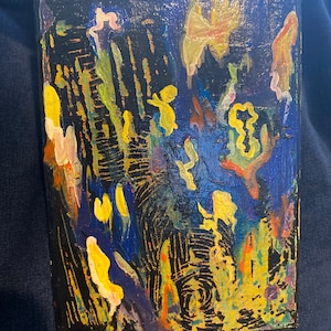 Abstract Scratched Layered Acrylic/Pastel Painting