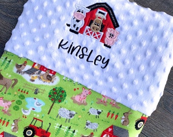 Personalized Baby Blanket or Lovey/Farm Blanket/Barnyard Blanket/Baby Blanket/Flannel Minky Blanket/Appliqué Blanket/Embroidered blanket