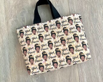 Kids Cotton Tote Bag: Black Princess Design