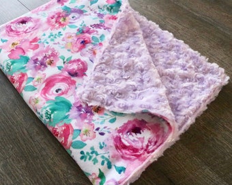 Spring Floral Baby Blanket/Minky Blanket/Baby Blanket