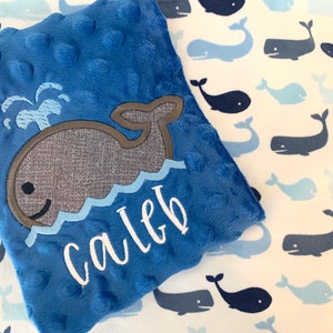 Personalized Baby Blanket or Lovey/Whale Blanket/Baby Blanket/Minky Blanket/Appliqué Blanket/Embroidered Blanket