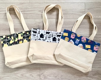 Cotton Canvas Reusable Tote Bag with Lined Print