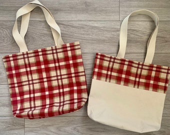 Canvas Tote Bag/Canvas Grocery Bag/Reusable Grocery Bag/Reusable Shopping Bag/Canvas Tote/Plaid Tote/Fall Tote Bag/Autumn Tote Bag