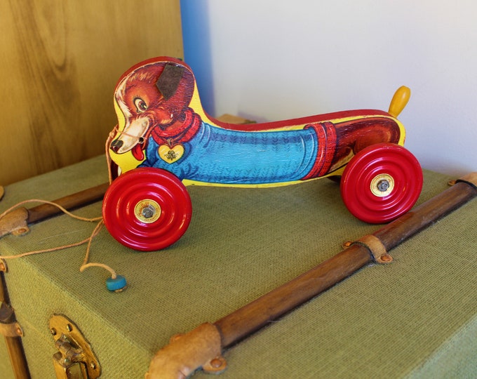 Vintage 1940 Gong Bell Toy Co. Wood Pull Wiener Dog Toy Etsy
