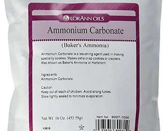 AMMONIUM CARBONATE Baker's Ammonia, Hartshorn- 1 lb- LorAnn