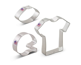 FOOTBALL Metal Cookie Cutter Set - 3 Piece - Football, Football Helmet, and T-Shirt - Ann Clark, Tin Plated Steel