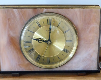 Metamec Clock Faux Marble Battery Mantel Shelf 1970s