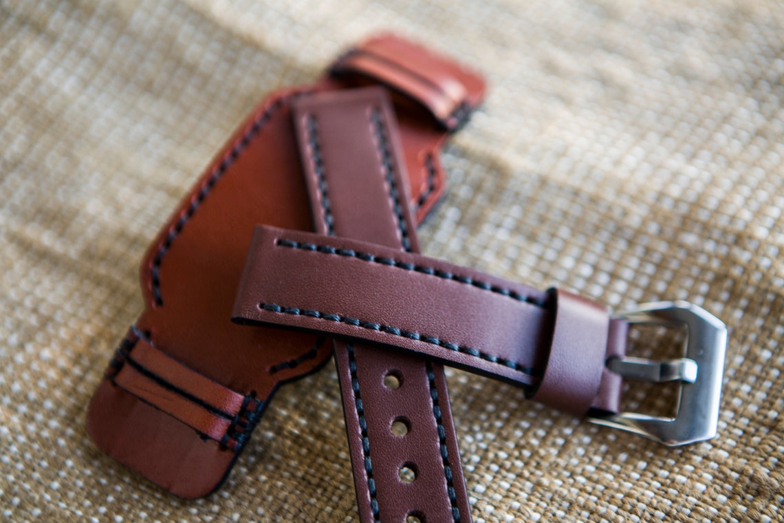 Cuff Watch Strap The thick Leather Watch Strap Dark Brown Etsy