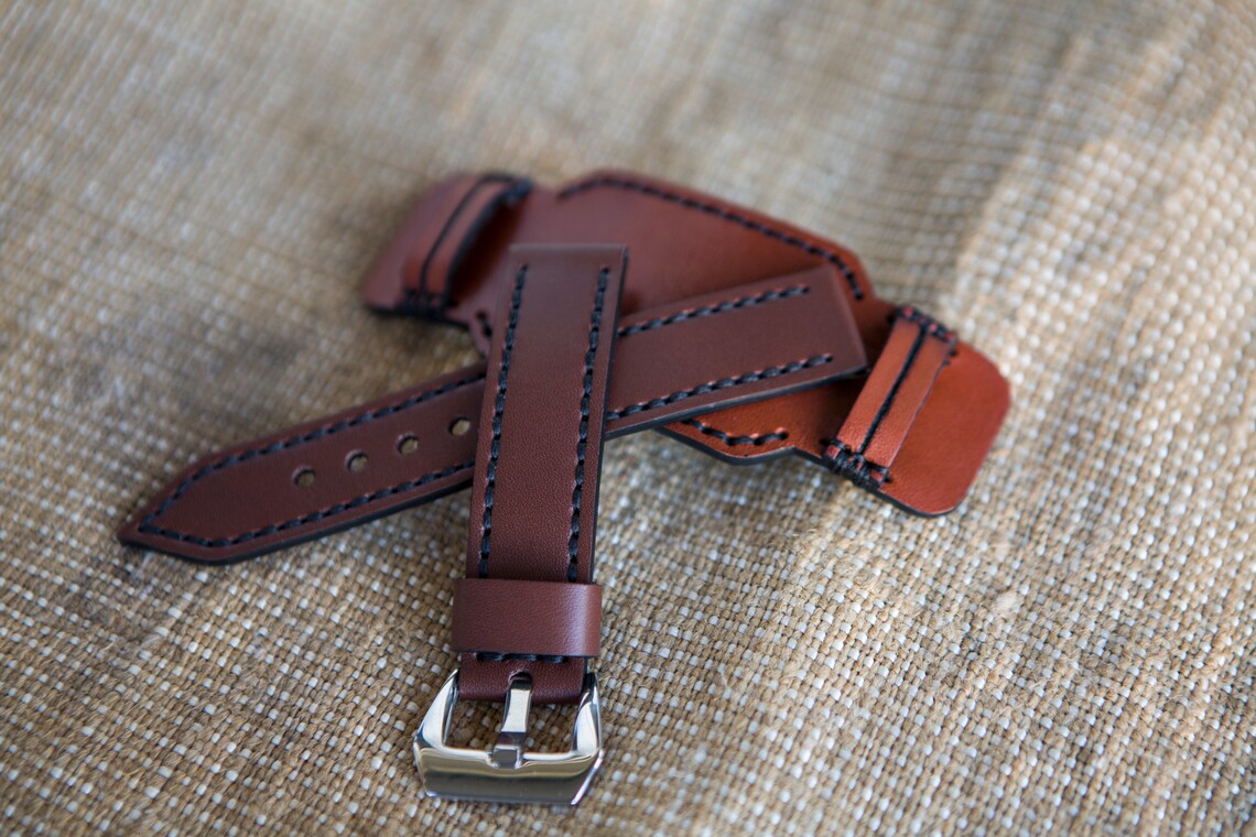 Cuff Watch Strap The thick Leather Watch Strap Dark Brown Etsy