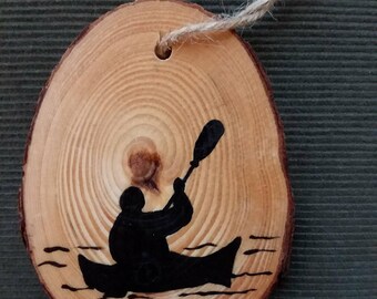 Kayak Silhouette wood slice ornament