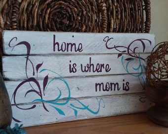 Home is where mom is  distressed wood sign