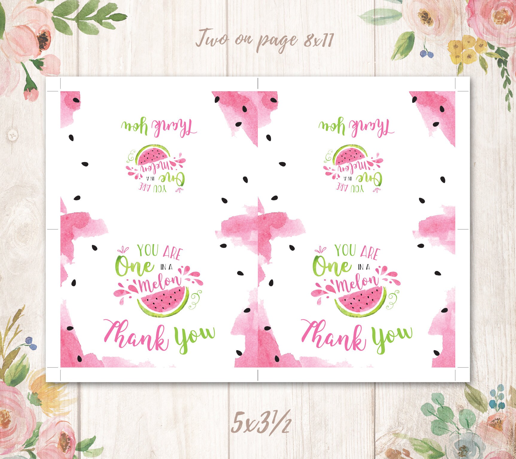 Watermelon Thank You Card One in a Melon Thank Notes Watermelon Theme ...