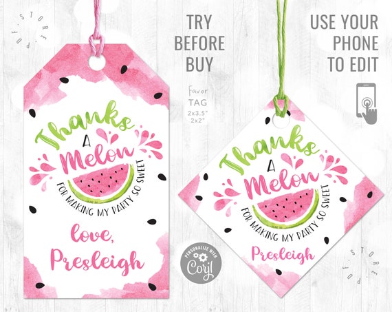 Thank You Tags Watermelon Birthday Tags Watermelon Gift Tags Watermelon Favor Tags