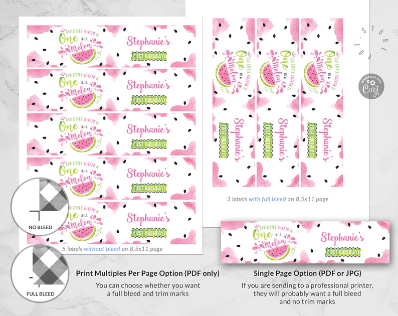 one in a melon birthday party bottle label template printable etsy