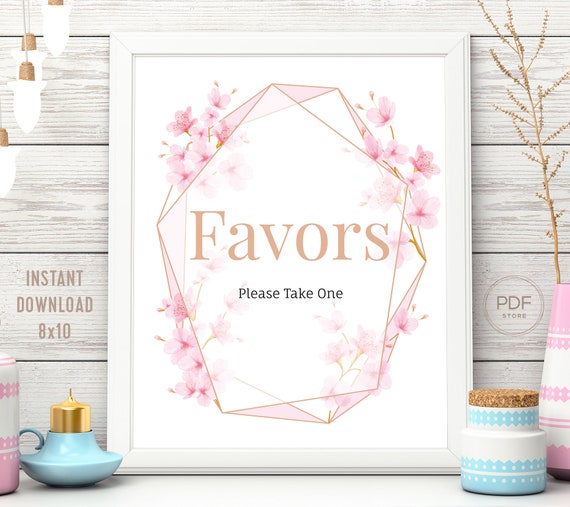 Favors Sign Cherry Blossom Party Gold Geometric Decorations Etsy
