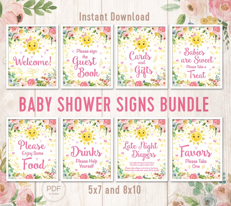 Baby Shower Signs Bundle Printable Baby Shower Decor Floral Sunshine ...