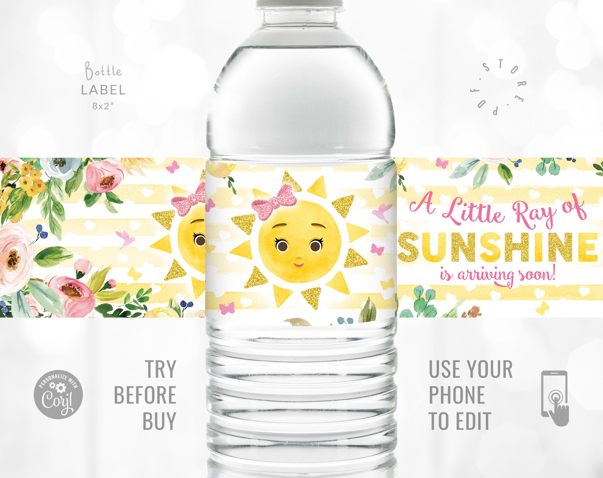 Little Ray of Sunshine Baby Shower Party Bottle Label Template | Etsy