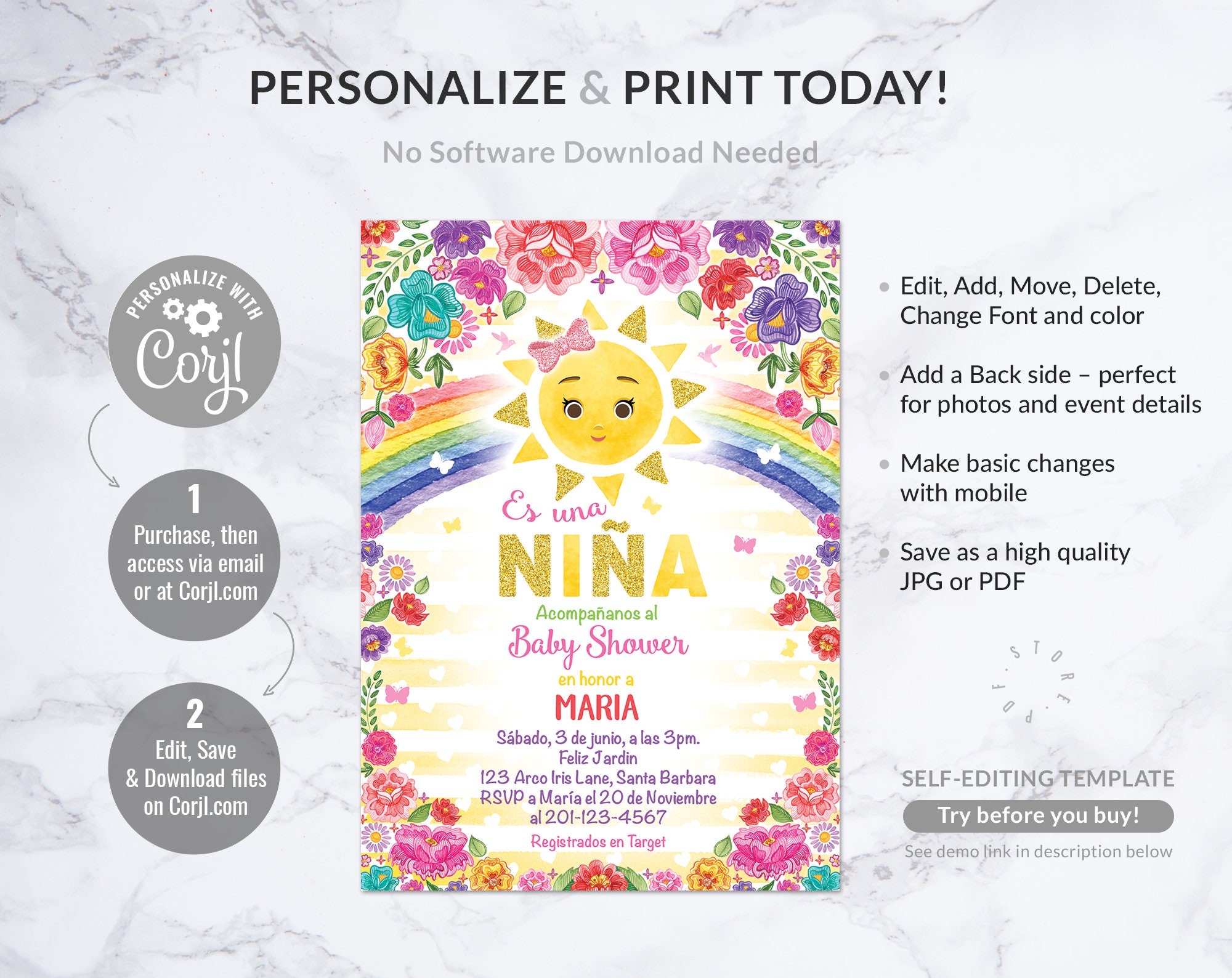 Invitacion Es Una Nina Flores Spanish Espanol Mexican Arco Etsy