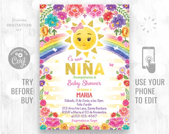 Invitación Es Una Niña Flores Spanish Español Mexican Arco - Etsy Canada Invitación Es Una Niña Flores Spanish Español Mexican Arco - Etsy Canada