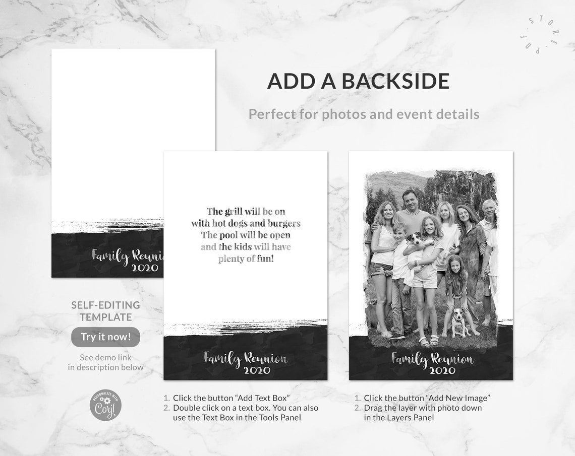 Editable Invitation Family Reunion Silver Foil Effect Instant Access