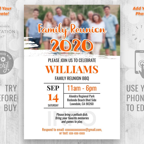 Editable Invitation Family Reunion Custom Photo Invite Instant Access Editable Template Corjl