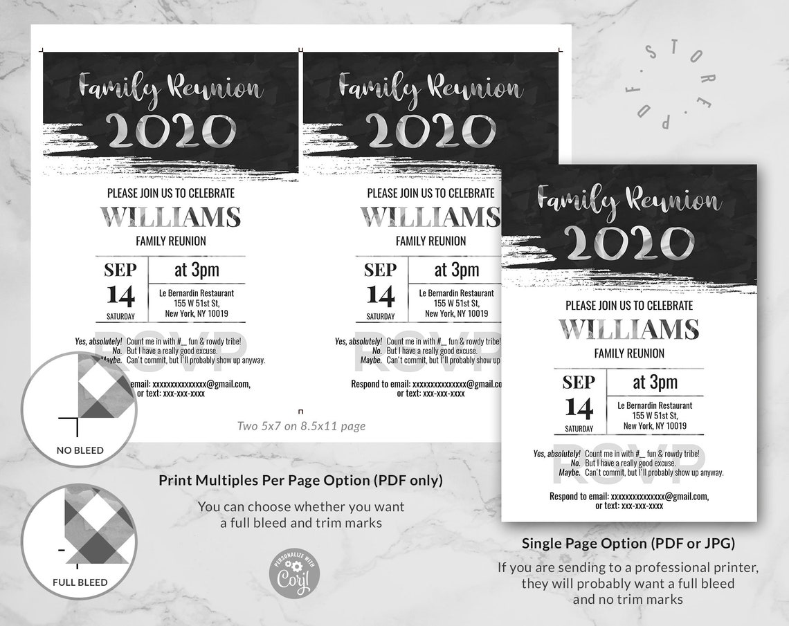 Editable Invitation Family Reunion Silver Foil Effect Instant Access