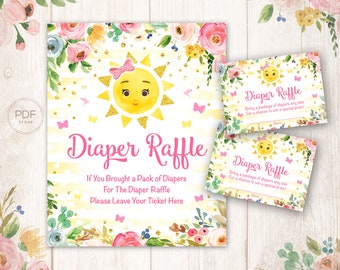 Diaper Raffle Baby Shower Activity, Printable Baby Shower Game, Sunshine Theme, Instant Download, Digital File