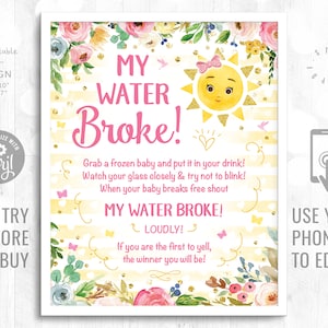 My Water Broke Game Ice Cube Frozen Babies Game Sprinkle Sunshine Collection Baby Shower Activity Printable Game Instant Download