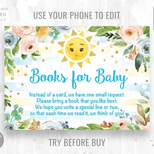 Books for Baby Card Editable Sunshine Blue Collection Baby Shower Activity Printable Instant Download