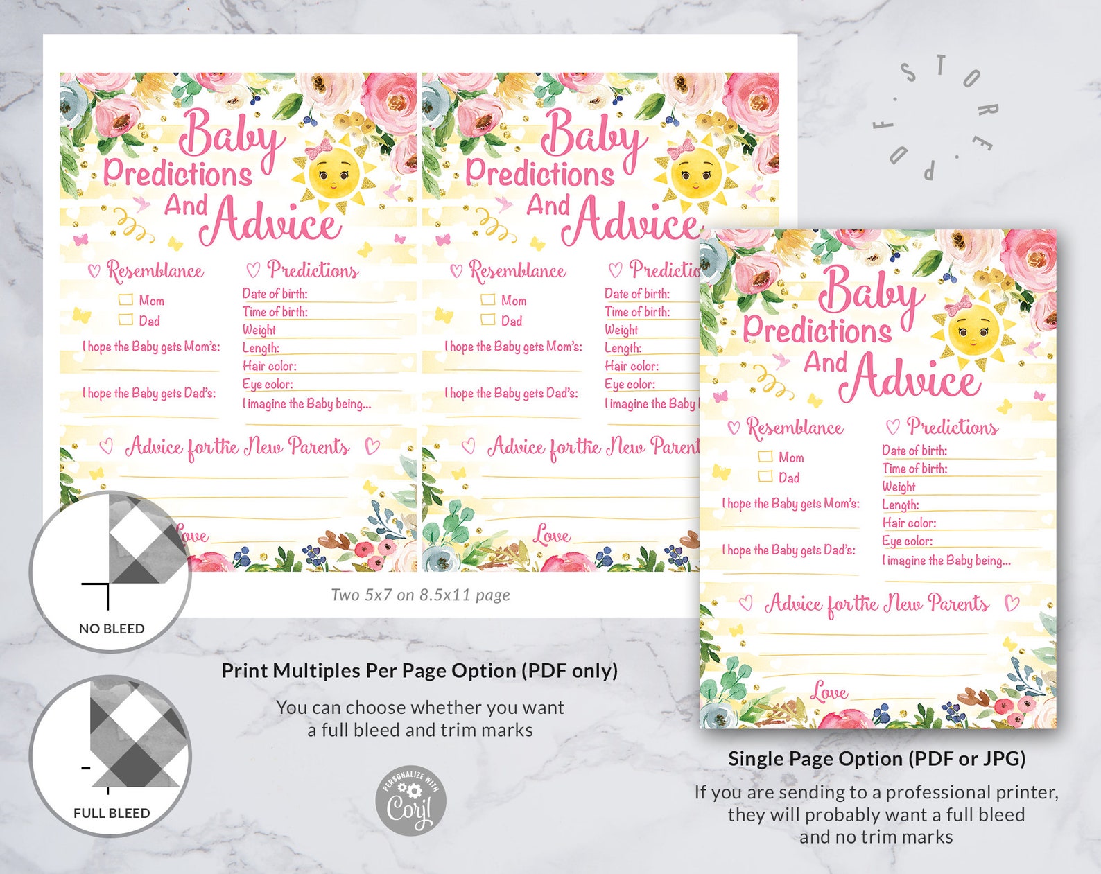 Baby Predictions and Advice Cards Printable Sunshine Baby - Etsy