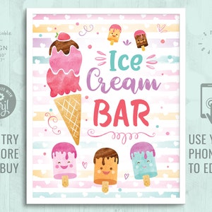 Ice Cream Bar Sign Sweet Celebration Ice Cream Party Sign Ice Cream Table Sign Pink Mint Purple Instant Download