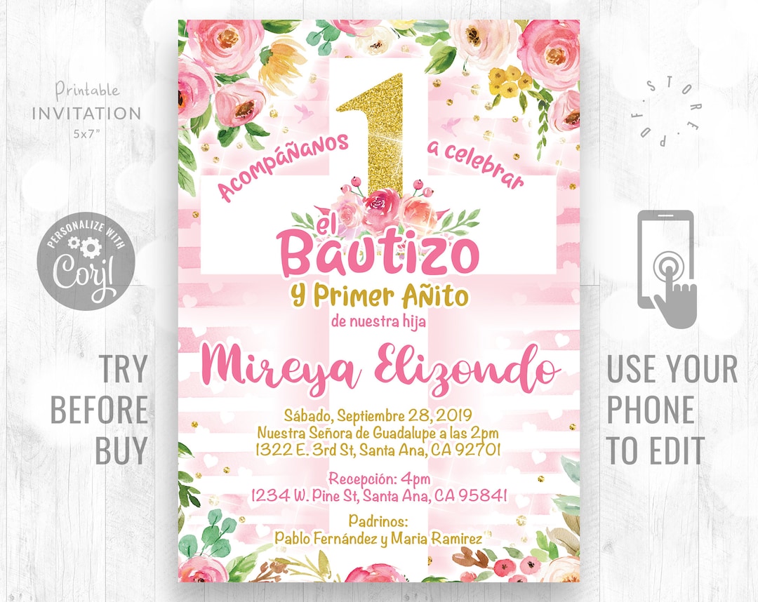 Invitaciones De Bautismo Y Primer Año Para Imprimir