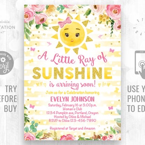 Little Ray of Sunshine Baby Shower Invitation / You Are My Sunshine Baby Shower Invitation / Instant Download / Our Little Ray of Sunshine