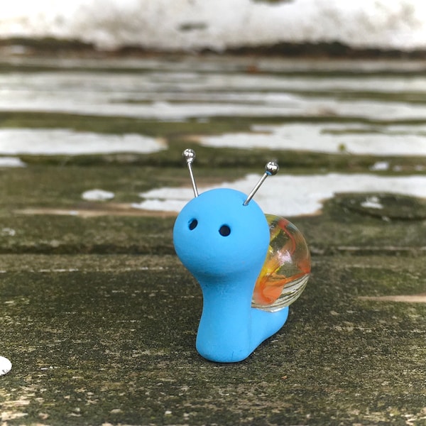 Polymer Clay Marble Snail Figure for Fairy Gardens or Miniature Decor, Handmade Colorful Easter Gift for Kids, Glow in the Dark Creature