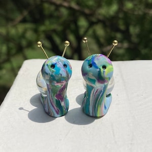 Polymer Clay Marble Snail Scrappy Mermaid Theme , OOAK Colorful Fairy Garden Figurine , Handmade Miniature for Decor or Desk Pet , Sculpture