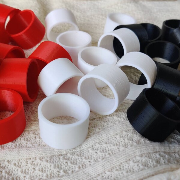 Napkin Ring, Set of 6, Unfinished, 3D Printed, White, Red, Black, Napkin Ring, Craft Ring, Blank Ring, Bulk Napkin Rings