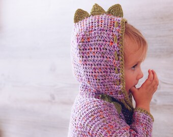 Crochet Baby Sweater - Handmade Baby Jacket - Crochet Baby Godzilla Monster Hoodie - Unique Crochet Baby Shower Sweater - Baby Girl Hoodie