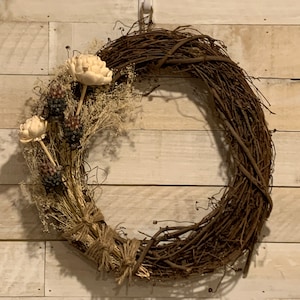 Spring Front Door Wreath, Thistles, Sola Flowers, Baby's Breath, Muted Colors, Everyday, Fall Wreath, Door Decor, Rustic,  Farmhouse