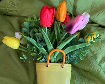 April Showers Rain Boot Floral Arrangement Real Touch Tulips Spring Arrangement Baby Shower Centerpiece