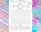 Printable Recipe Page, Recipe Card Full Page, Baking Recipe Sheet, Blank Recipe Journal, Recipe Log Letter Size Instant Digital Download PDF