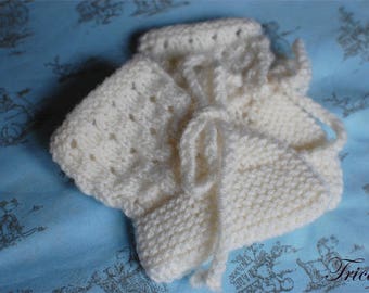 Hand knitted white baby booties