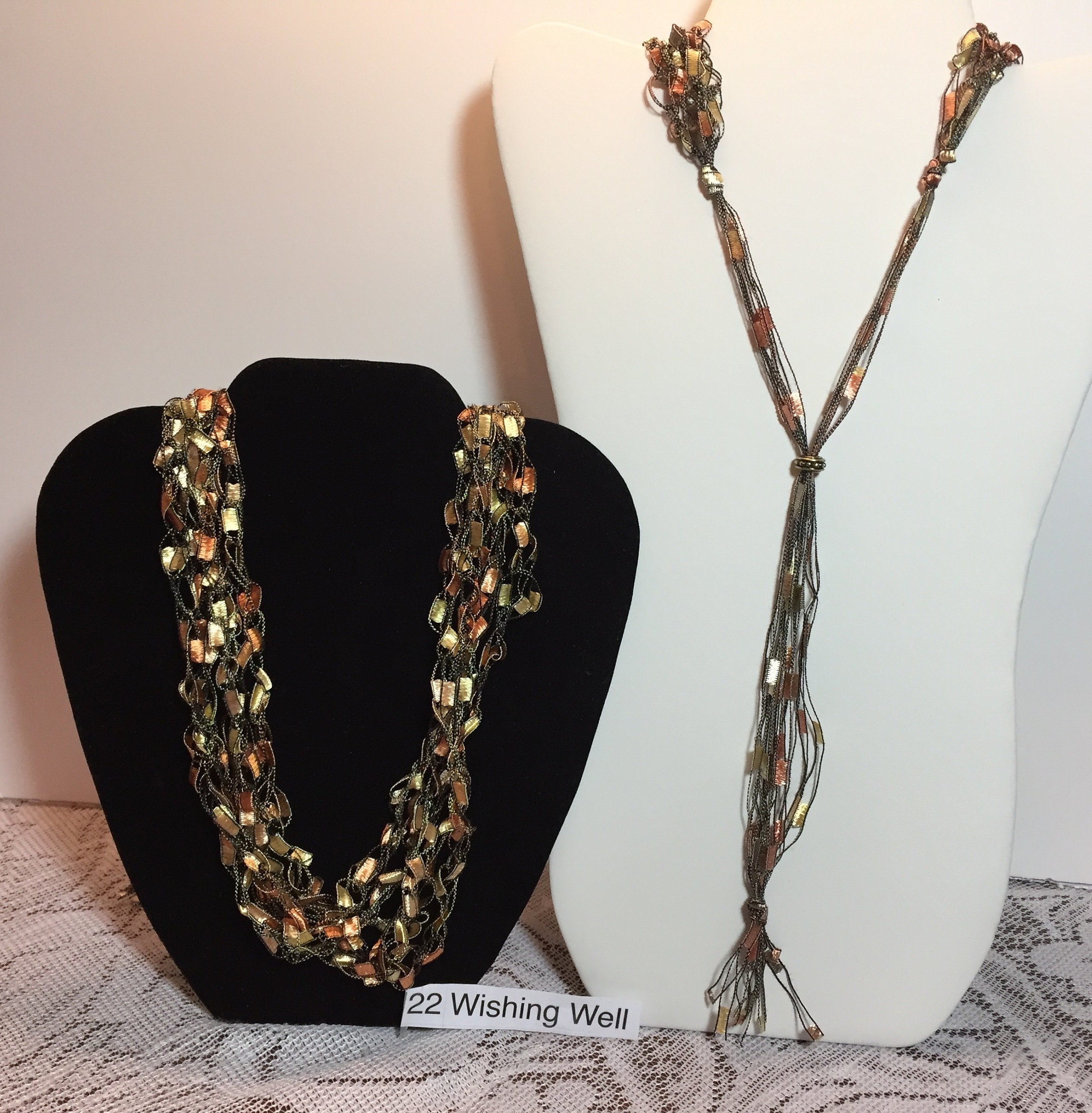 Collana All'uncinetto Fatta A Mano Con Nastro A Traliccio - #102 Marrone Glitter