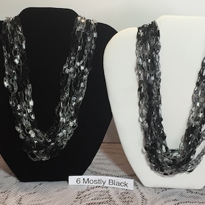 6. Mostly Black, Crochet Light Weight, Adjustable ladder ribbon or trellis yarn necklaces